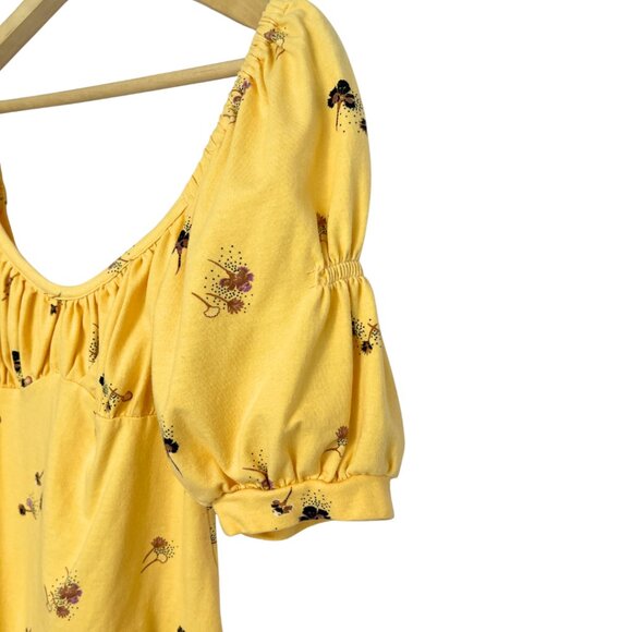 Free People Bodysuit Top Womens S Butter Yellow Milkmaid Babydoll Puff Sleeve - Picture 4 of 11